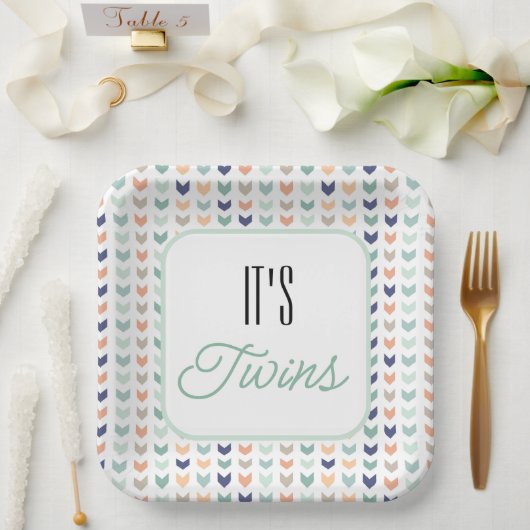 Es sind Zwillinge! Neutrale Babydusche für moderne Pappteller (Hochzeit)