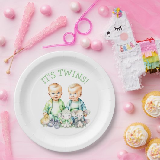 Es sind Zwillinge! Niedlich Junge Zwillinge Kinder Pappteller (Party)