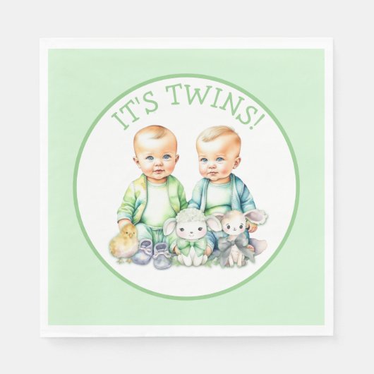 Es sind Zwillinge! Niedlich Junge Zwillinge Kinder Serviette (Vorderseite)
