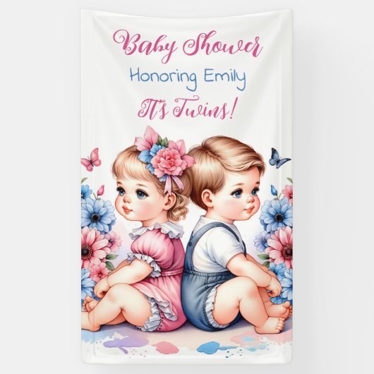 Es sind Zwillinge! Personalisierte Babydusche Banner (Vertikal)
