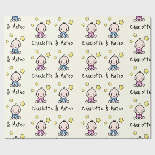 Es sind Zwillinge!, Pink & Blue Anpassbare Zwillin Geschenkpapier (Saum)