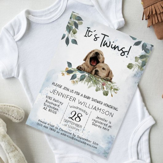 Es sind Zwillinge! Welpe Hunde Wasserfarbe Kinderd Einladung