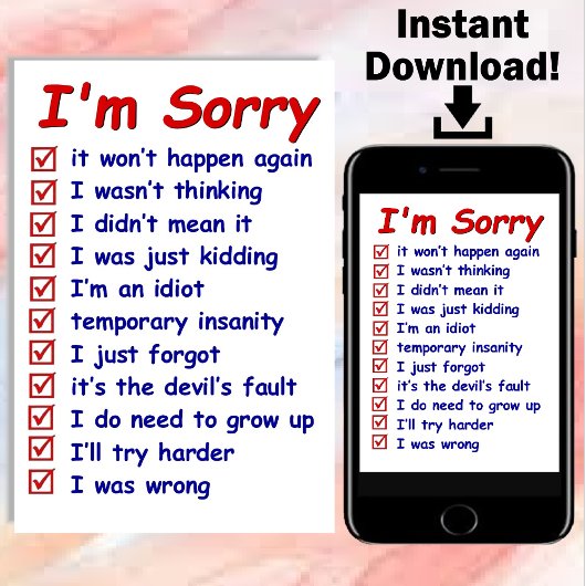 "Es tut mir leid" mit tollen Ausreden! Mitteilungs Einladung