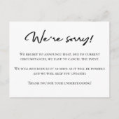 Es tut uns leid, dass die Schwarz-weiße Stornierun Postkarte (Vorderseite)