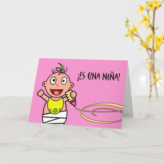 Es una Niña! Glückwünsche auf dem Baby, spanisch Karte (Gelbe Blume)