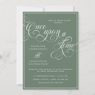 Es war einmal Flourish Schrift Grün Hochzeit Einladung
