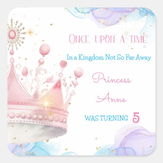 Es war einmal, Prinzessin Geburtstag Quadratischer Aufkleber (Vorderseite)