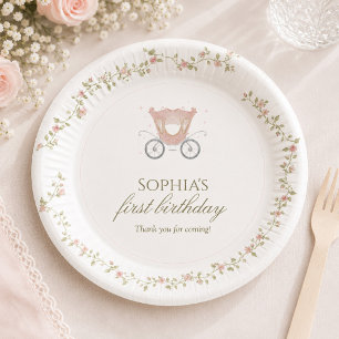 Es war einmal rosa Prinzessin Floral 1. Geburtstag Pappteller