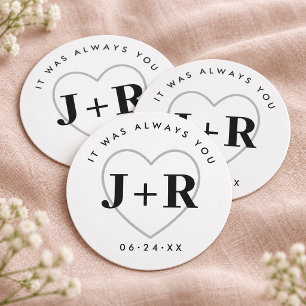 Es war immer dein Herz-Monogramm-Hochzeit Runder Pappuntersetzer