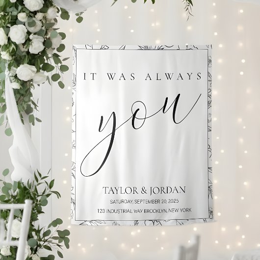 Es war immer du | Florales Hochzeitsbackdrop Wandteppich