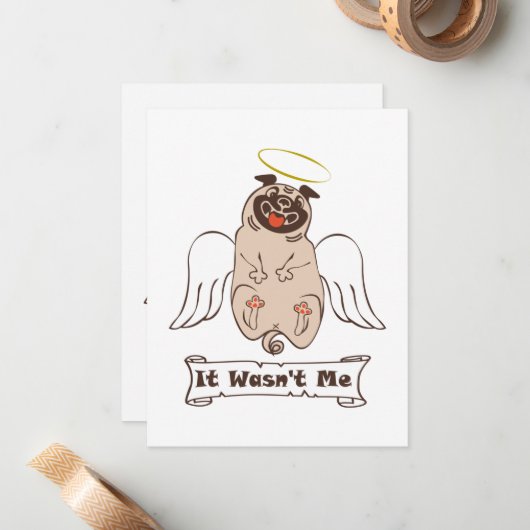 Es war kein lustiges Zitat von "Ich-Engel-Mops" Mitteilungskarte (Vorderseite/Rückseite Beispiel)