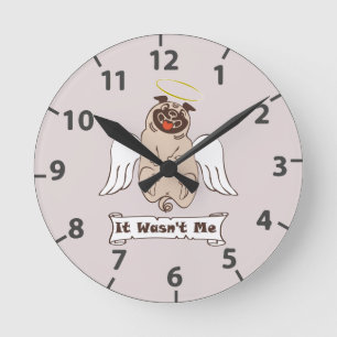 Es war nicht ich Engel Mops lustiges Zitat Runde Wanduhr