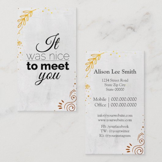 Es war schön, dich kennenzulernen! Goldschmuck Visitenkarte (Vorne/Hinten)