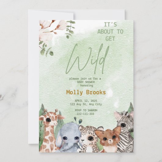 Es wird bald wilde Jungle Safari Baby Dusche bekom Einladung (Vorderseite)