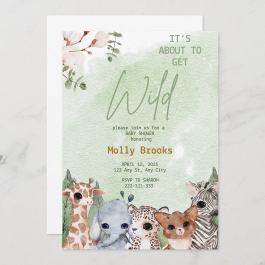 Es wird bald wilde Jungle Safari Baby Dusche bekom Einladung (Vorne/Hinten)