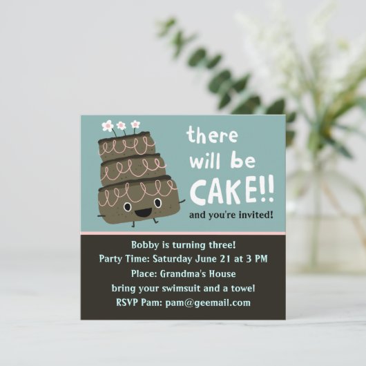 Es wird Kuchen geben! Funny und Niedliche Party Ei Einladung (Stehend Vorderseite)
