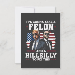 Es wird Trump Vance mit Felon und Hügel einnehmen Dankeskarte