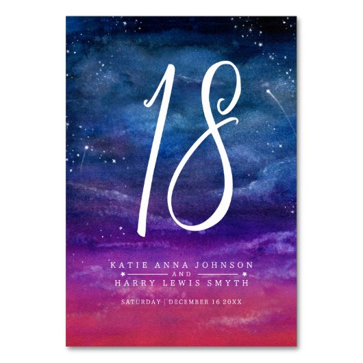 Es wurde in den Sternen Blue Dusk Art Hochzeit ges Tischnummer (Rückseite)