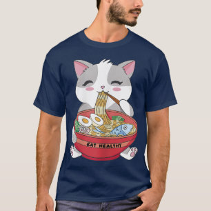 Esat Healthy Ramen Funny Niedlich Kitty Cat T-Shirt