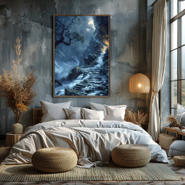 Escaleras Místicas en Cascada: Paisaje Surrealista Poster