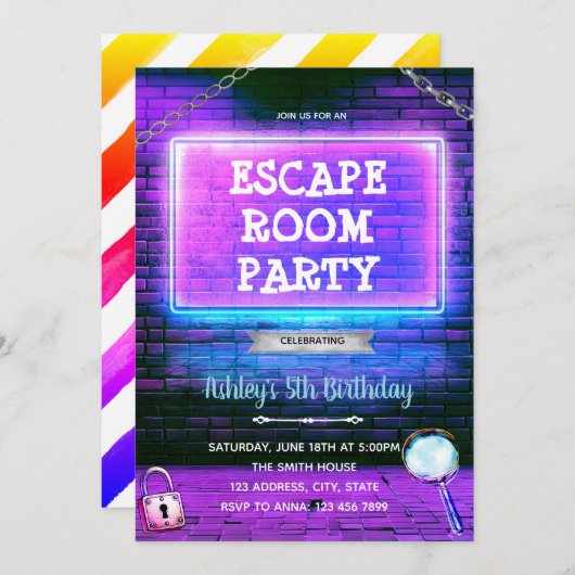 Escape-Geburtstagsempfehlung Einladung (Vorne/Hinten)