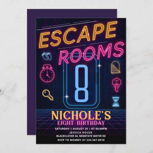 Escape Room Birthday Party Einladung Vorlage (Vorne/Hinten)