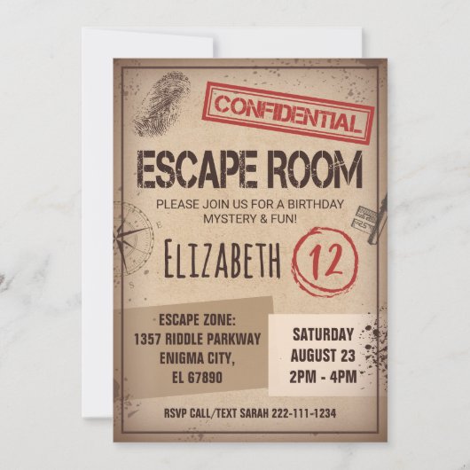 Escape Room Geburtstagsfeier Einladung (Vorderseite)