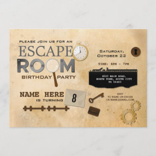 Escape Room Geburtstagsparty Clues Foto Spy Einladung