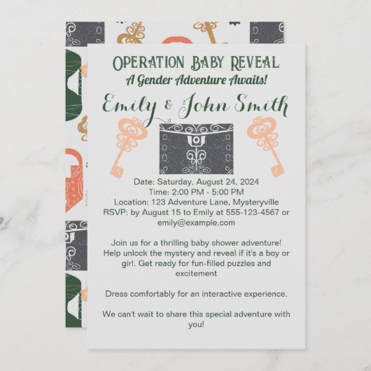 Escape Room Gender Reveal Baby Dusche Grau Einladung (Vorne/Hinten)