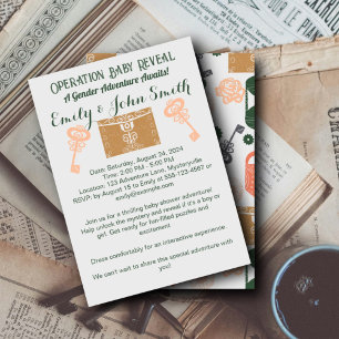 Escape Room Gender Reveal Baby Shower Gold Einladung