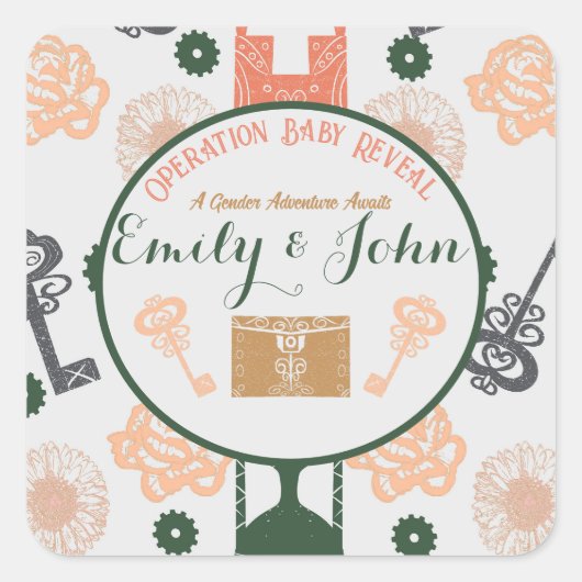 Escape Room Gender Reveal Baby Shower Quadratischer Aufkleber (Vorderseite)