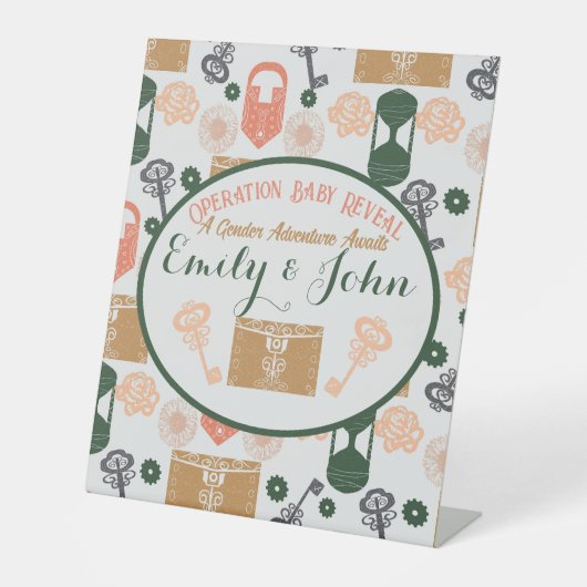 Escape Room Gender Reveal Baby Shower Sockelschild (Vorderseite)