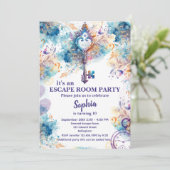 Escape Room Girl Purple and Blue Einladung (Stehend Vorderseite)