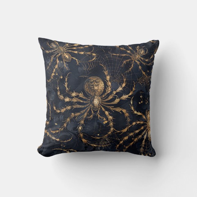 Escape Room Interior Deco Gold Spider Dunkel Kissen (Vorderseite)
