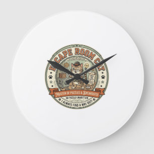 Escape Room Katze Escape Room Katze Vintage Vektor Große Wanduhr