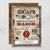 Escape Room Mystery löst Herausforderung Geburtsta Einladung (Vorne/Hinten)