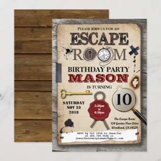 Escape Room Mystery löst Herausforderung Geburtsta Einladung