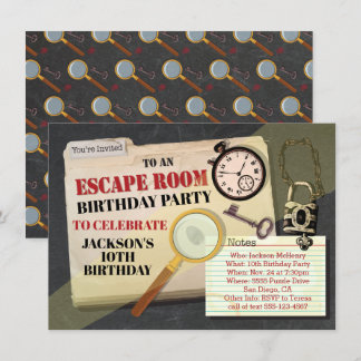 Escape Room Mystery Spy Geburtstagsparty Einladung