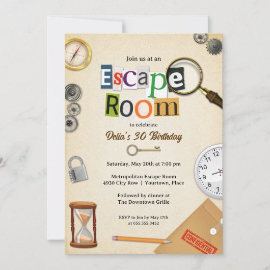 Escape Room Party Einladung (Vorderseite)