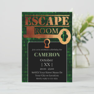 Escape Room Party Schloss und Schlüssel Grüner Bin Einladung