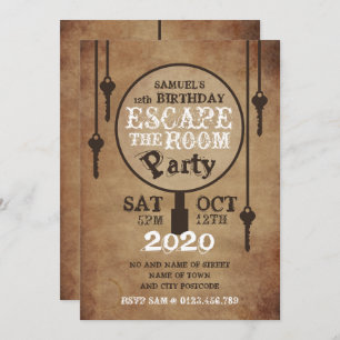 Escape Room, Vintag Paper Birthday Party Einladung