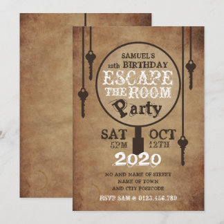 Escape Room, Vintag Paper Birthday Party Einladung