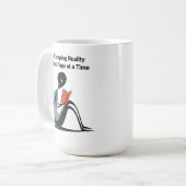 "Escaping Reality, One Page to a Time" - Buchhobby Kaffeetasse (Vorderseite Links)