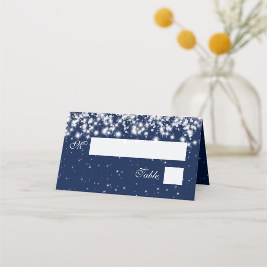 Escort Card Hochzeit Winter Sparkle Navy Blue Platzkarte (Vorderseite)