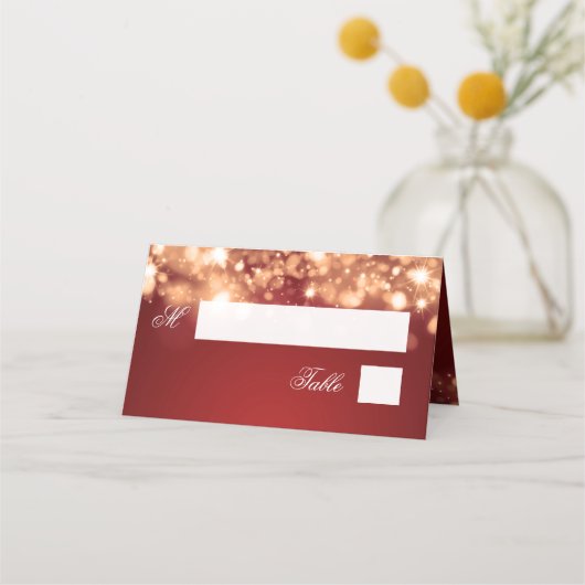 Escort Card Holiday Wedding Sparkling Lights Gold Platzkarte (Vorderseite)
