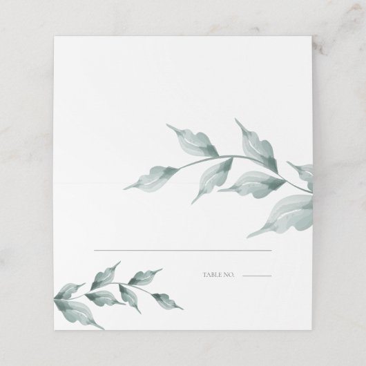 Escort-Karte | Grayed Jade Green Botanical Platzkarte (Außenseite Aufgefaltet)