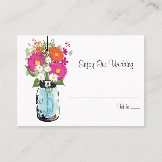 Escort Sitzkarte Gerber Daisies & Mason Jar Platzkarte (Vorderseite)