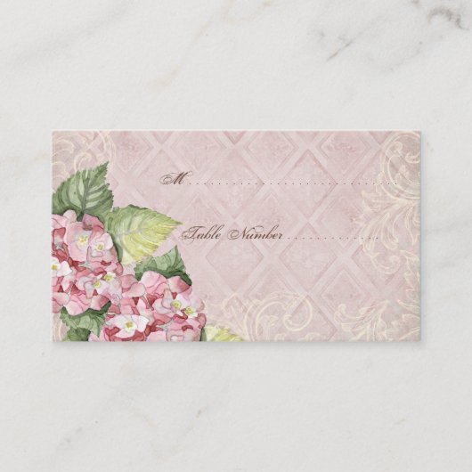 Escort Tischnummer Cards - Rosa Hydrangea Swirl Platzkarte (Vorderseite)