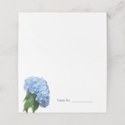 Escortkarten mit blauer Blume und eingeklappter Ti Platzkarte (Außenseite Aufgefaltet)