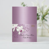 Escortkarten Weiße Orchideen Lavendelsatin Einladung (Stehend Vorderseite)